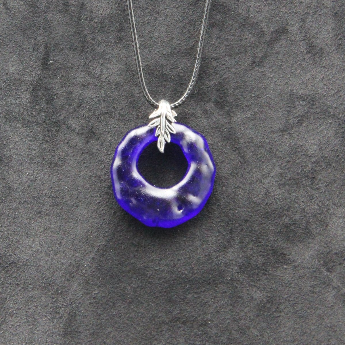 Upcycled Blue Donut Necklace, Recycled Glass Pendant