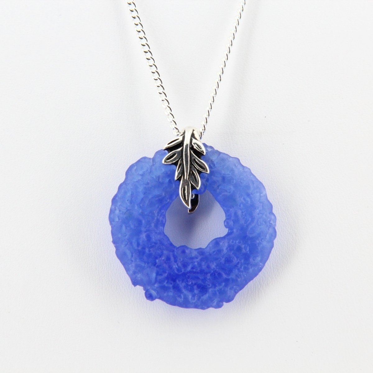Upcycled Blue Donut Necklace, Recycled Glass Pendant