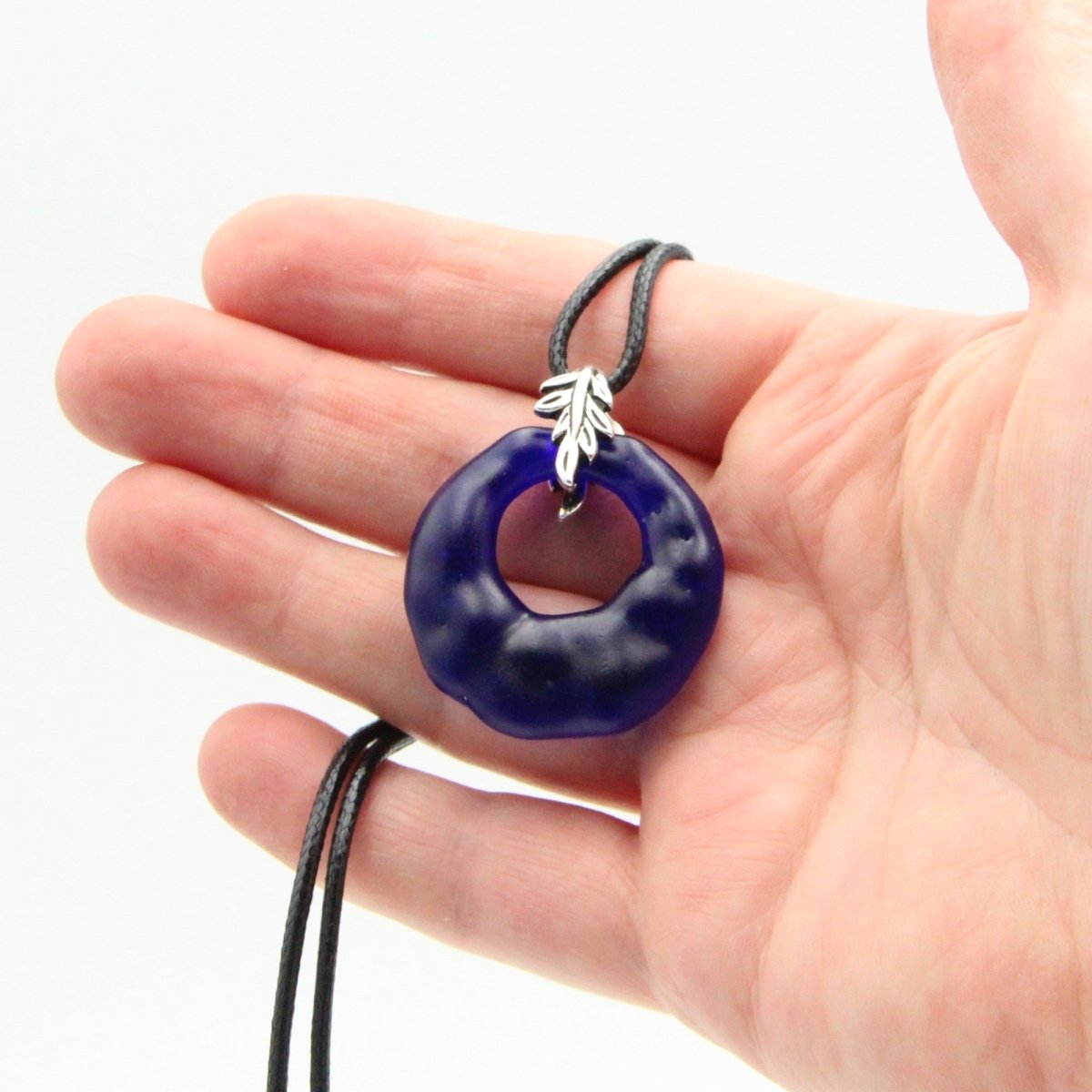 Upcycled Blue Donut Necklace, Recycled Glass Pendant