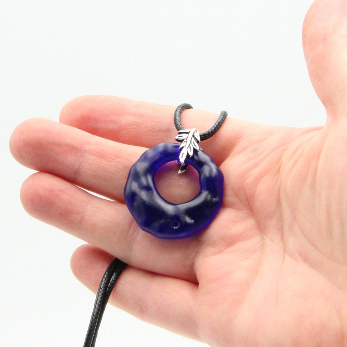 Upcycled Blue Donut Necklace, Recycled Glass Pendant