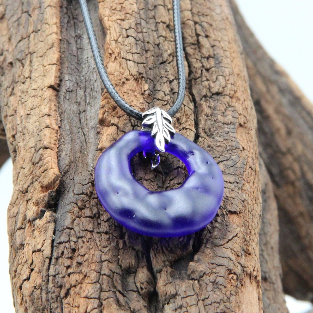 Upcycled Blue Donut Necklace, Recycled Glass Pendant