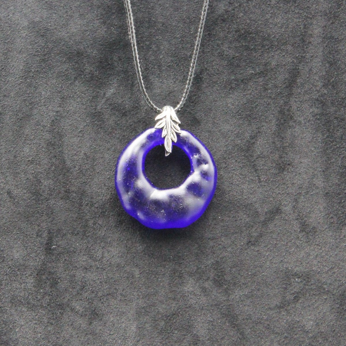 Upcycled Blue Donut Necklace, Recycled Glass Pendant