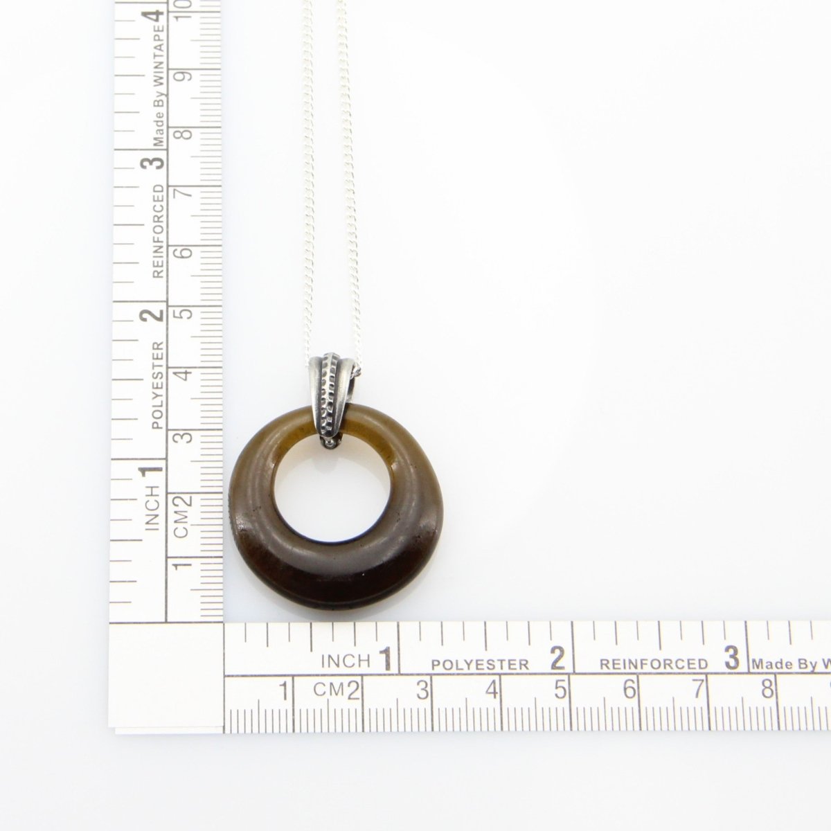 Upcycled Brown Donut Necklace, Recycled Glass Pendant
