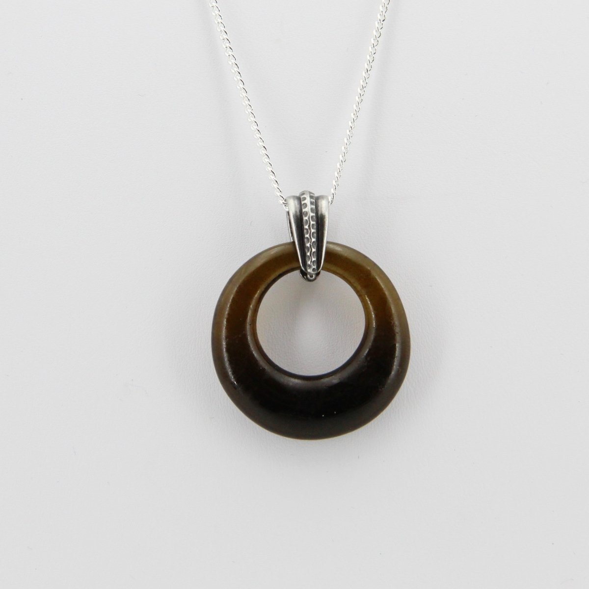 Upcycled Brown Donut Necklace, Recycled Glass Pendant