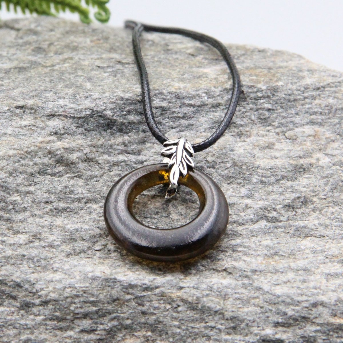 Upcycled Brown Donut Necklace, Recycled Glass Pendant