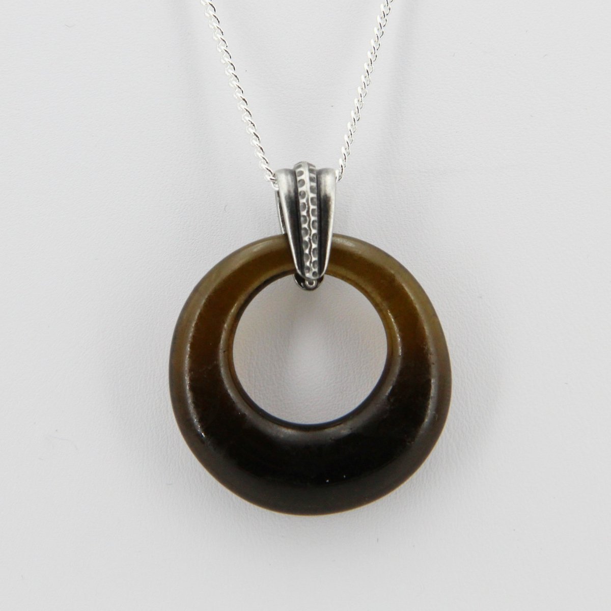 Upcycled Brown Donut Necklace, Recycled Glass Pendant