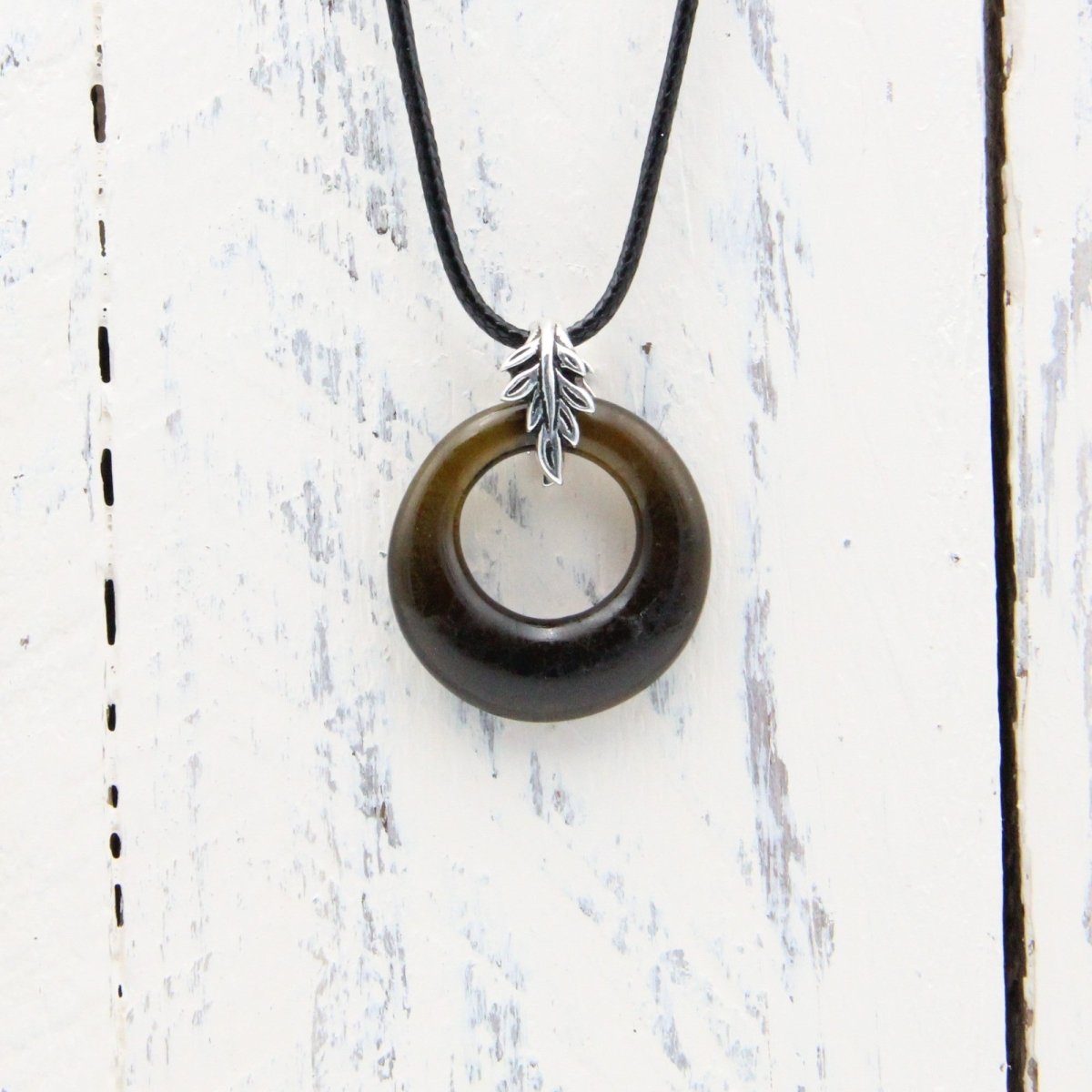 Upcycled Brown Donut Necklace, Recycled Glass Pendant