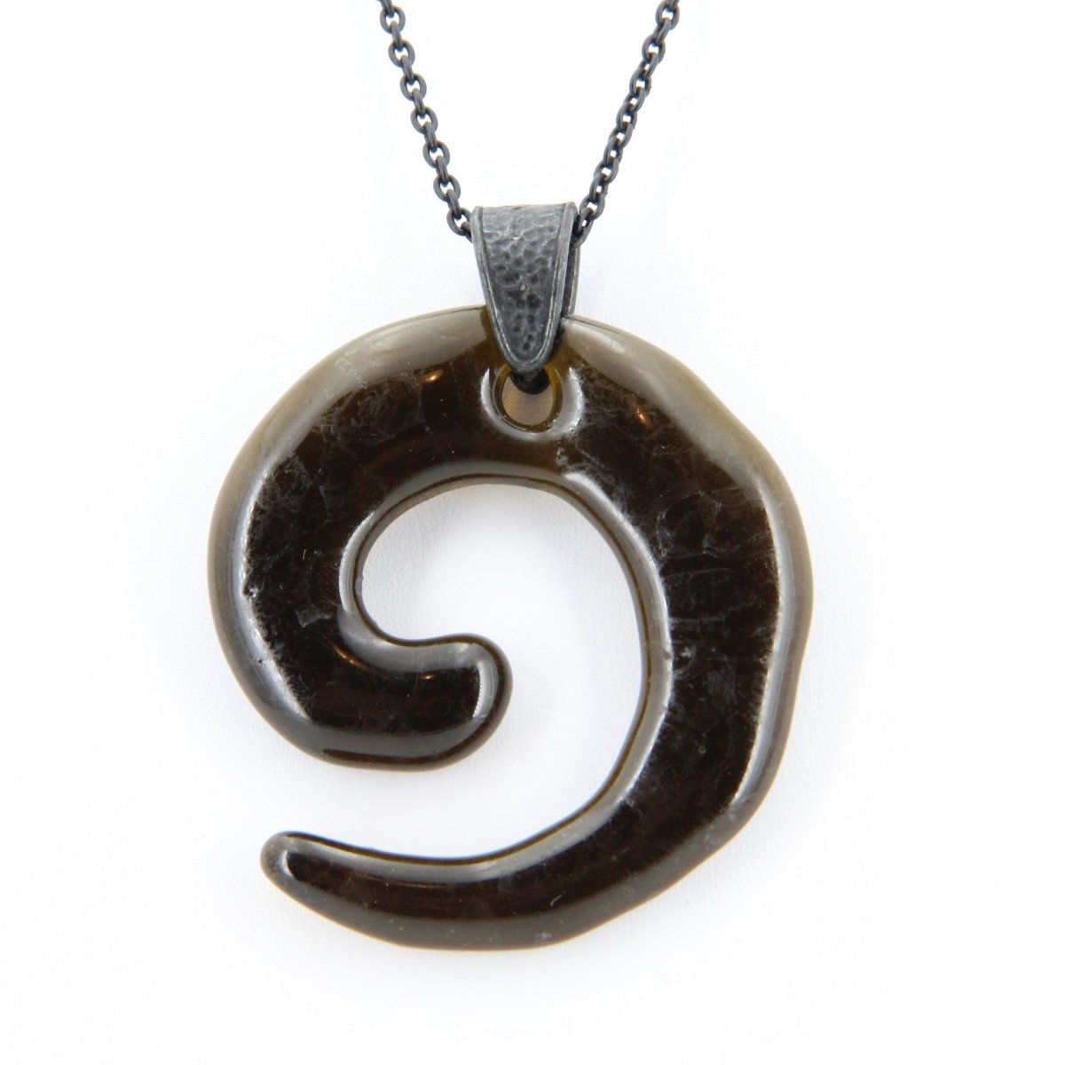 Upcycled Brown Statement Necklace, Recycled Glass Pendant