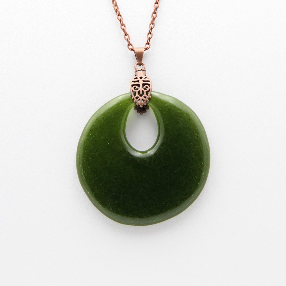 Upcycled Dark Green Statement Necklace, Recycled Glass Pendant