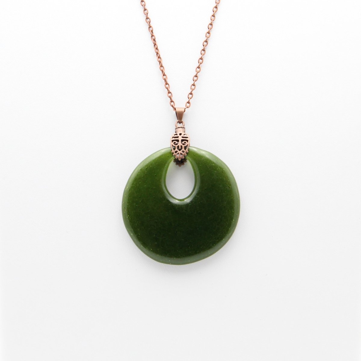 Upcycled Dark Green Statement Necklace, Recycled Glass Pendant