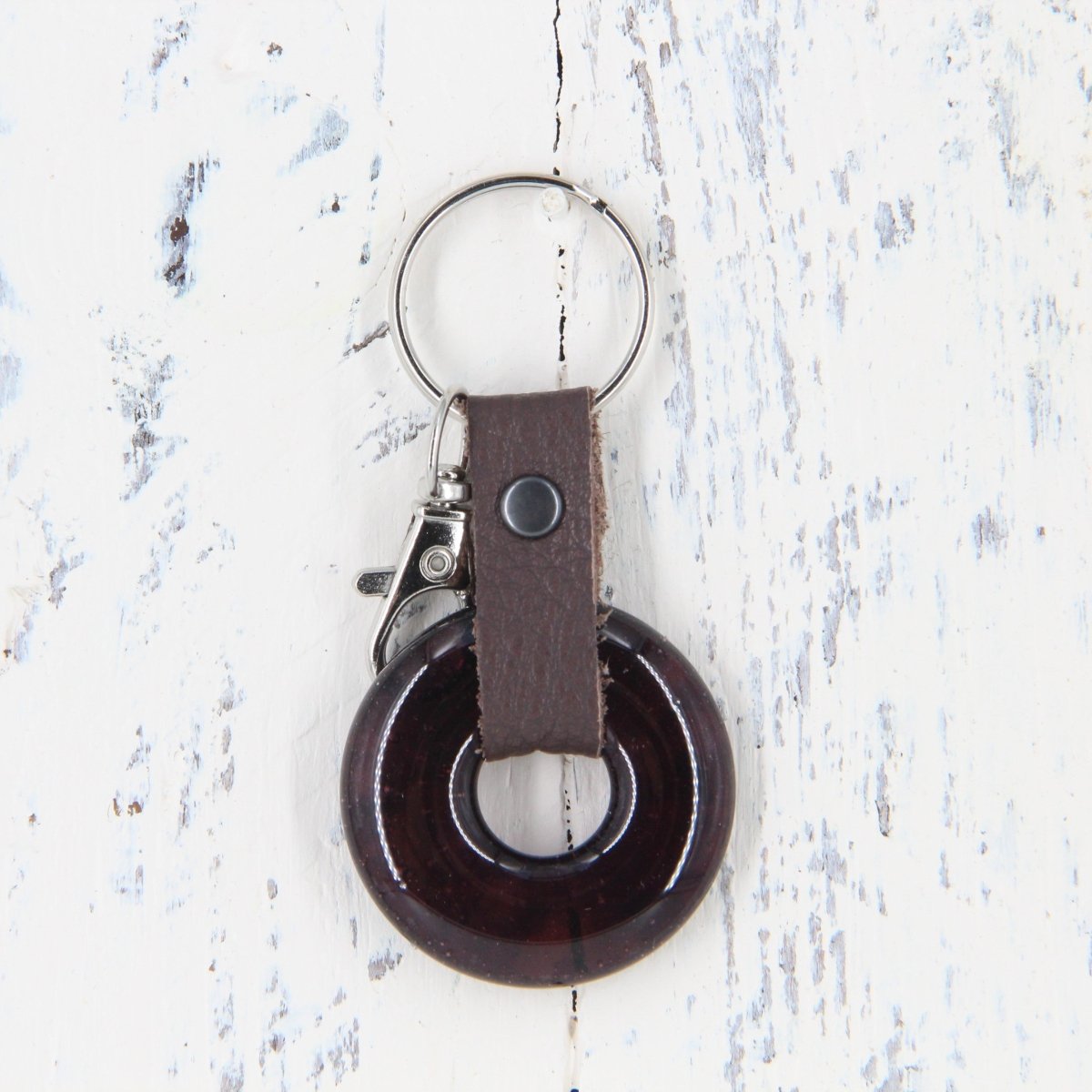Upcycled Glass and Leather Keychain