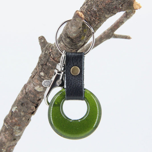 Upcycled Glass and Leather Keychain