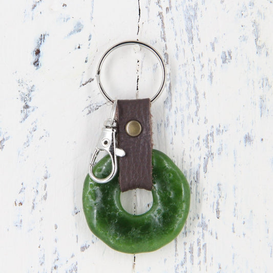 Upcycled Glass and Leather Keychain