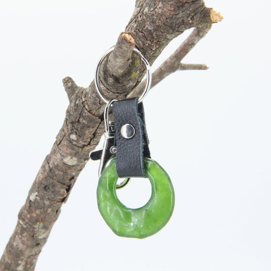 Upcycled Glass and Leather Keychain