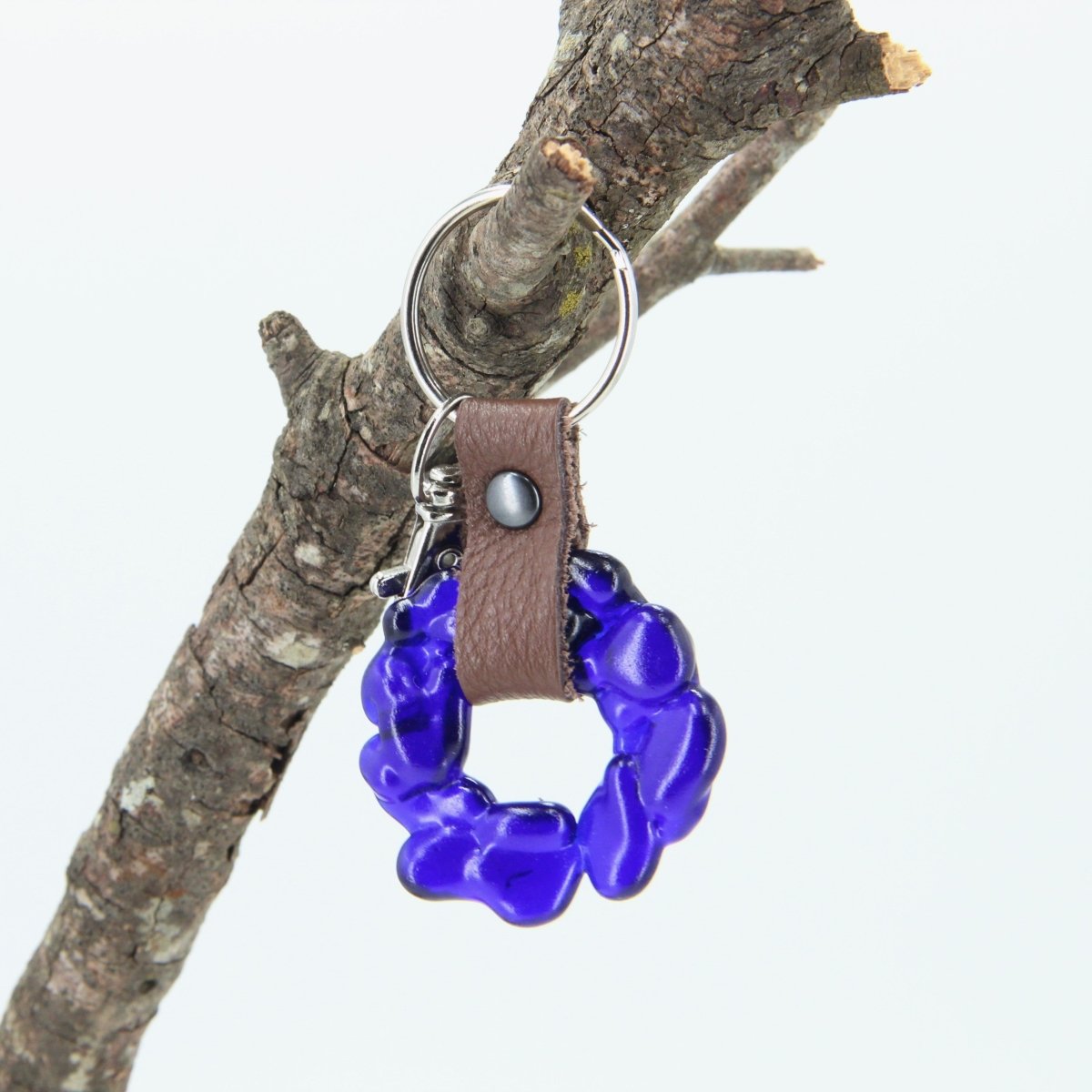Upcycled Glass and Leather Keychain