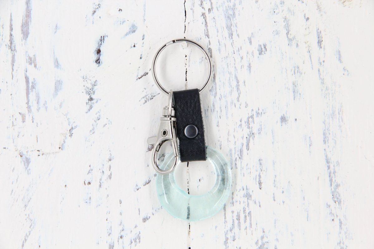 Upcycled Glass and Leather Keychain