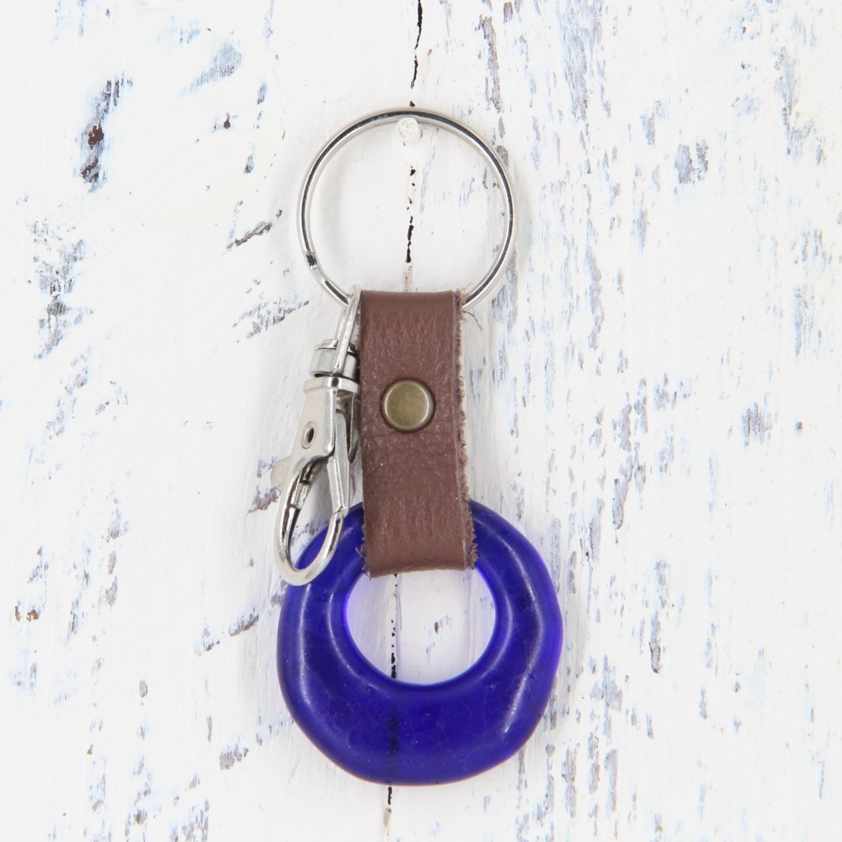 Upcycled Glass and Leather Keychain
