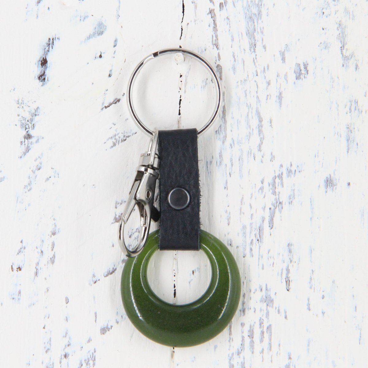 Upcycled Glass and Leather Keychain