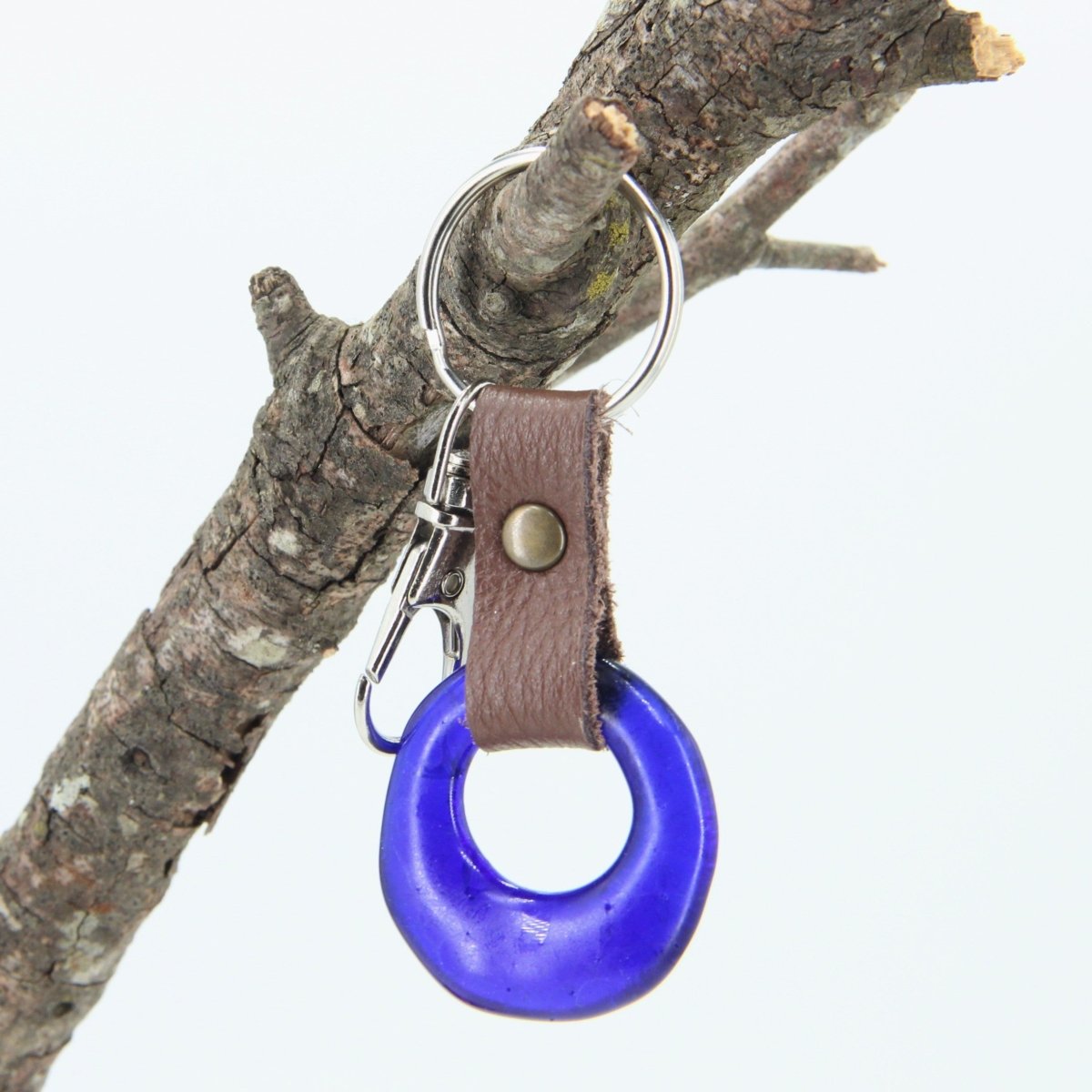 Upcycled Glass and Leather Keychain