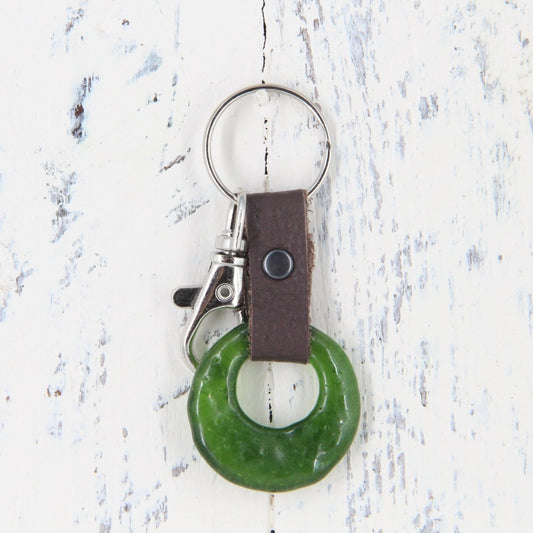 Upcycled Glass and Leather Keychain