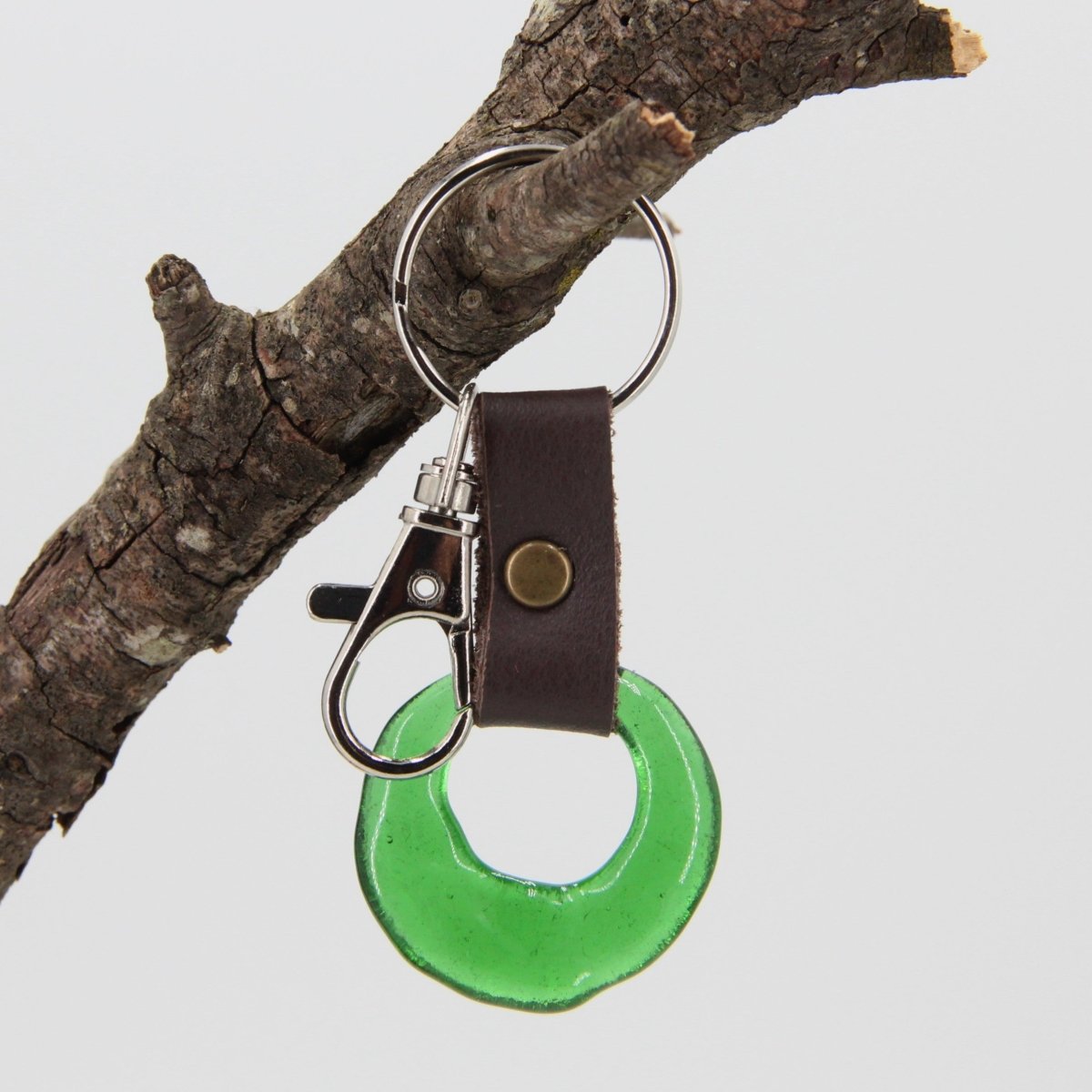 Upcycled Glass and Leather Keychain