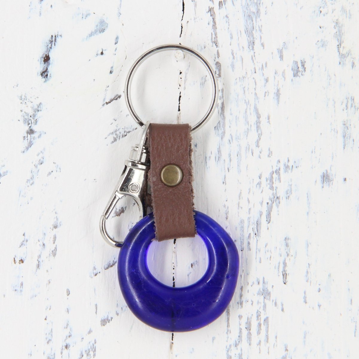 Upcycled Glass and Leather Keychain