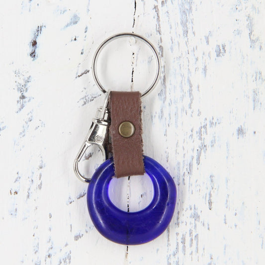 Upcycled Glass and Leather Keychain