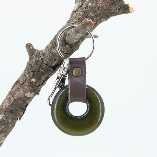 Upcycled Glass and Leather Keychain