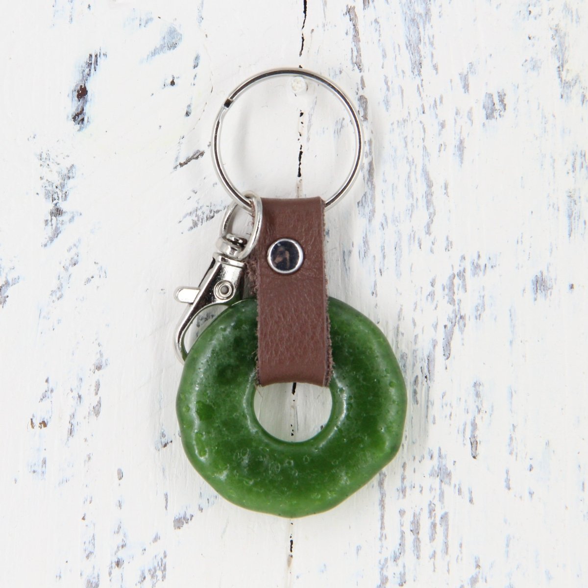 Upcycled Glass and Leather Keychain