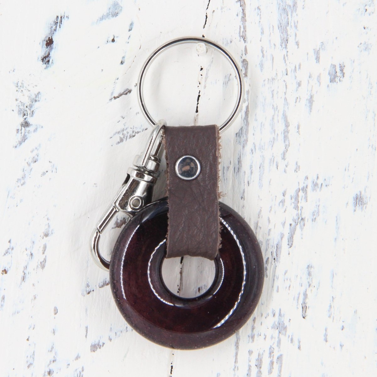 Upcycled Glass and Leather Keychain