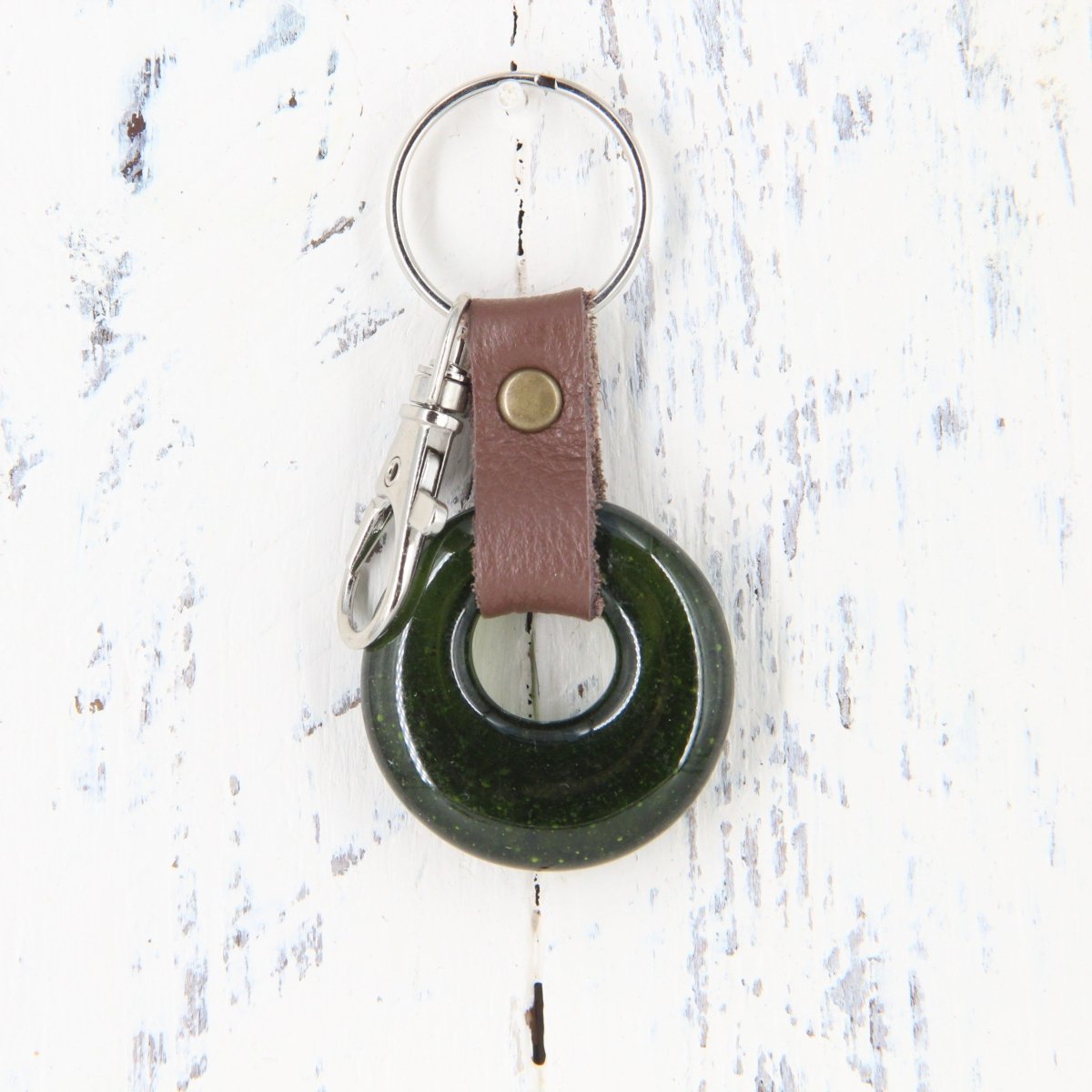 Upcycled Glass and Leather Keychain