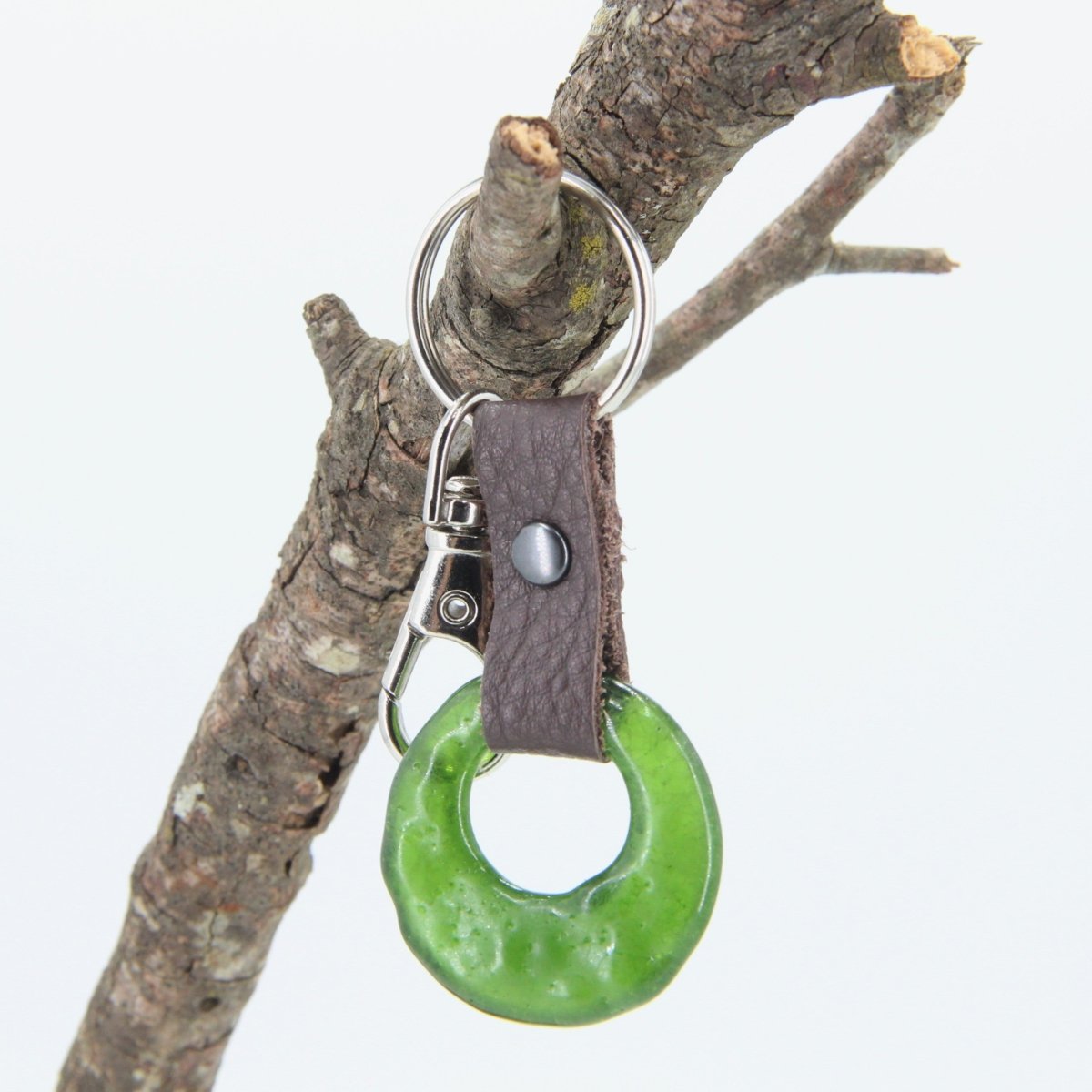 Upcycled Glass and Leather Keychain