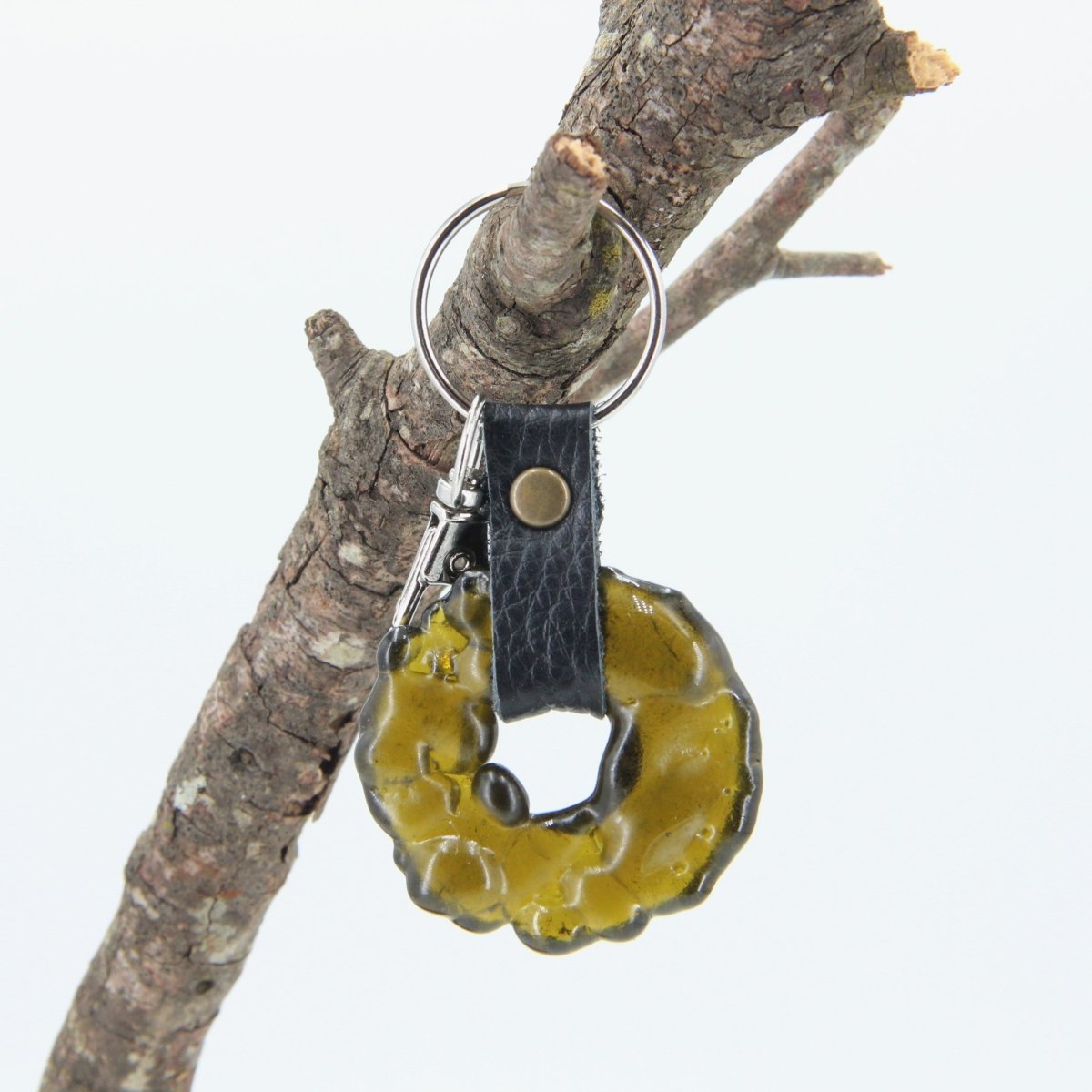 Upcycled Glass and Leather Keychain