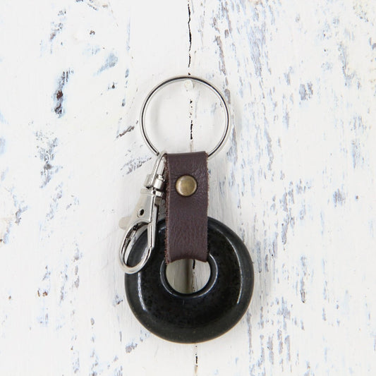 Upcycled Glass and Leather Keychain