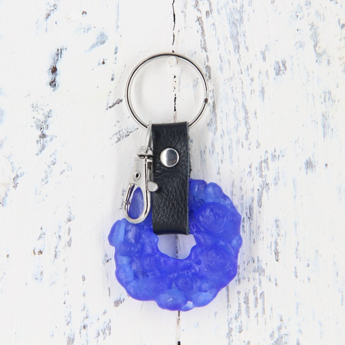 Upcycled Glass and Leather Keychain