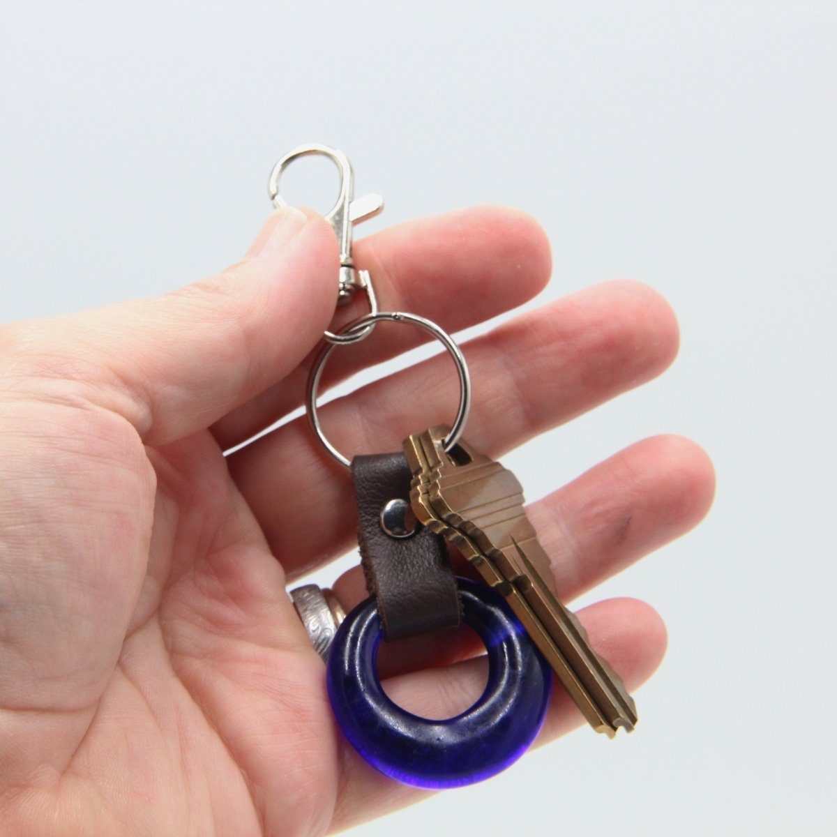 Upcycled Glass and Leather Keychain