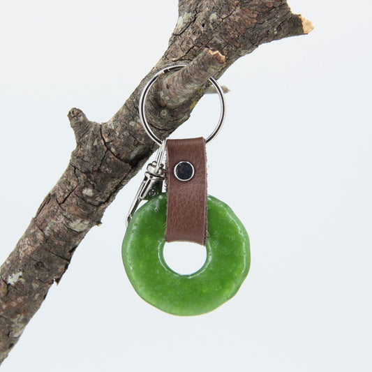 Upcycled Glass and Leather Keychain