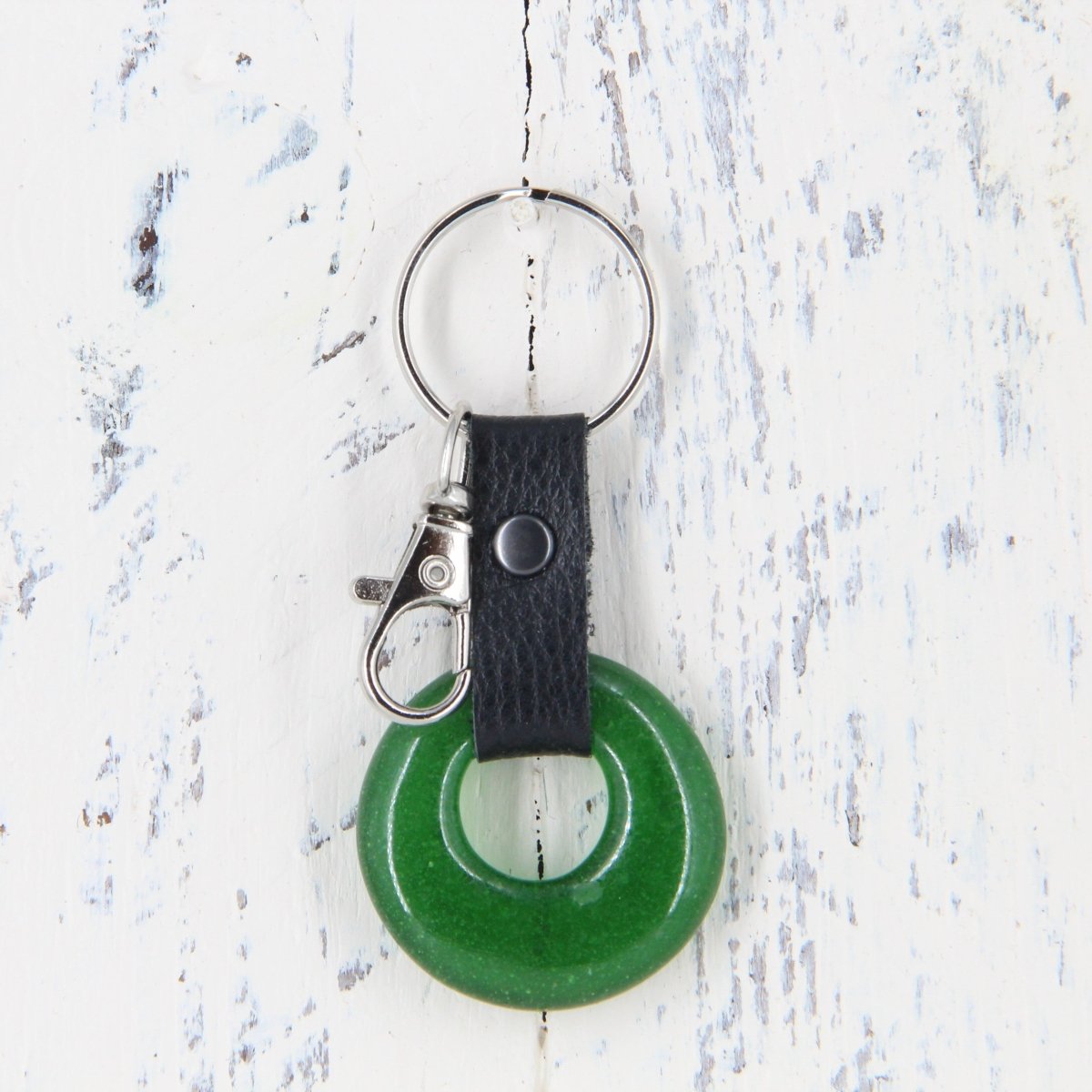Upcycled Glass and Leather Keychain
