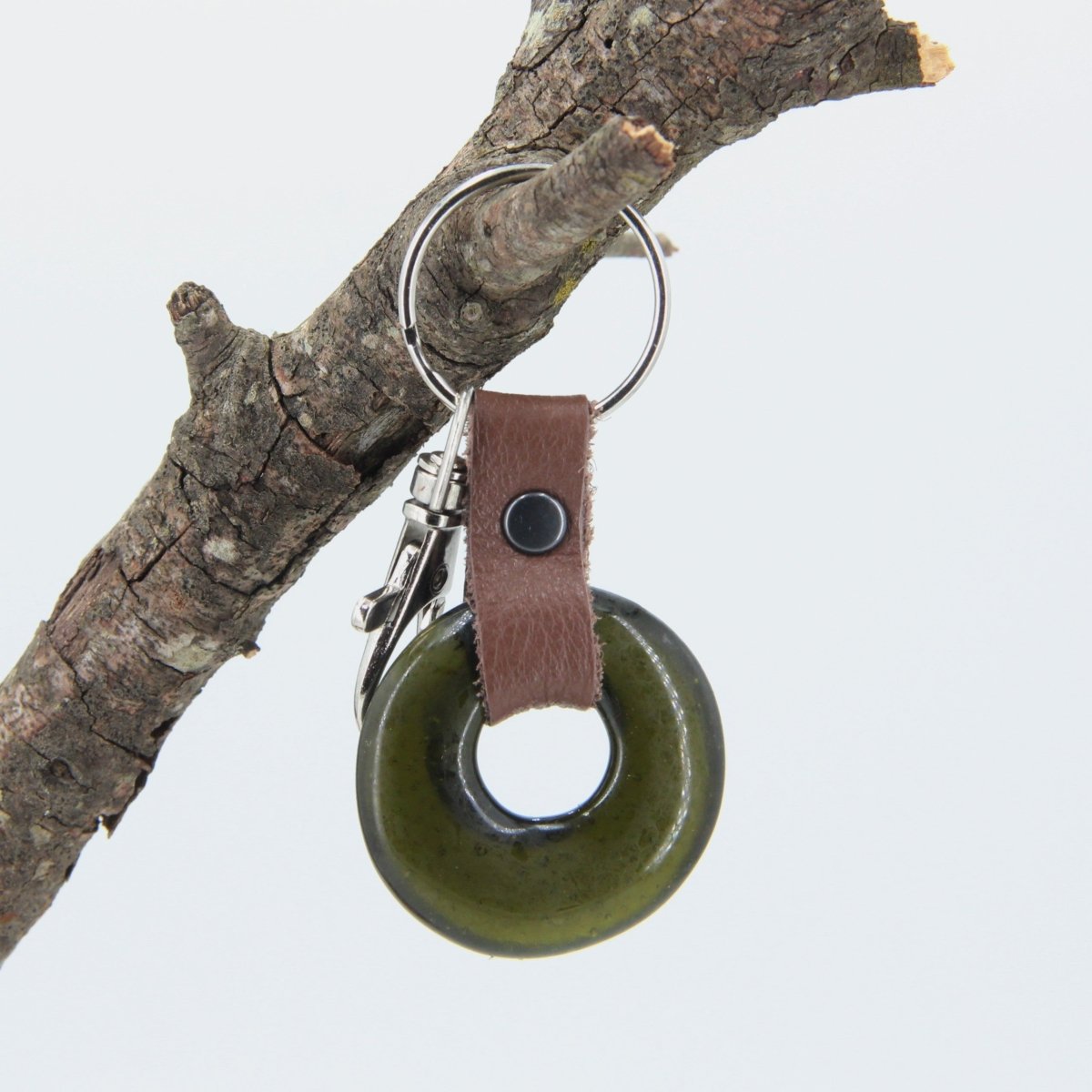 Upcycled Glass and Leather Keychain