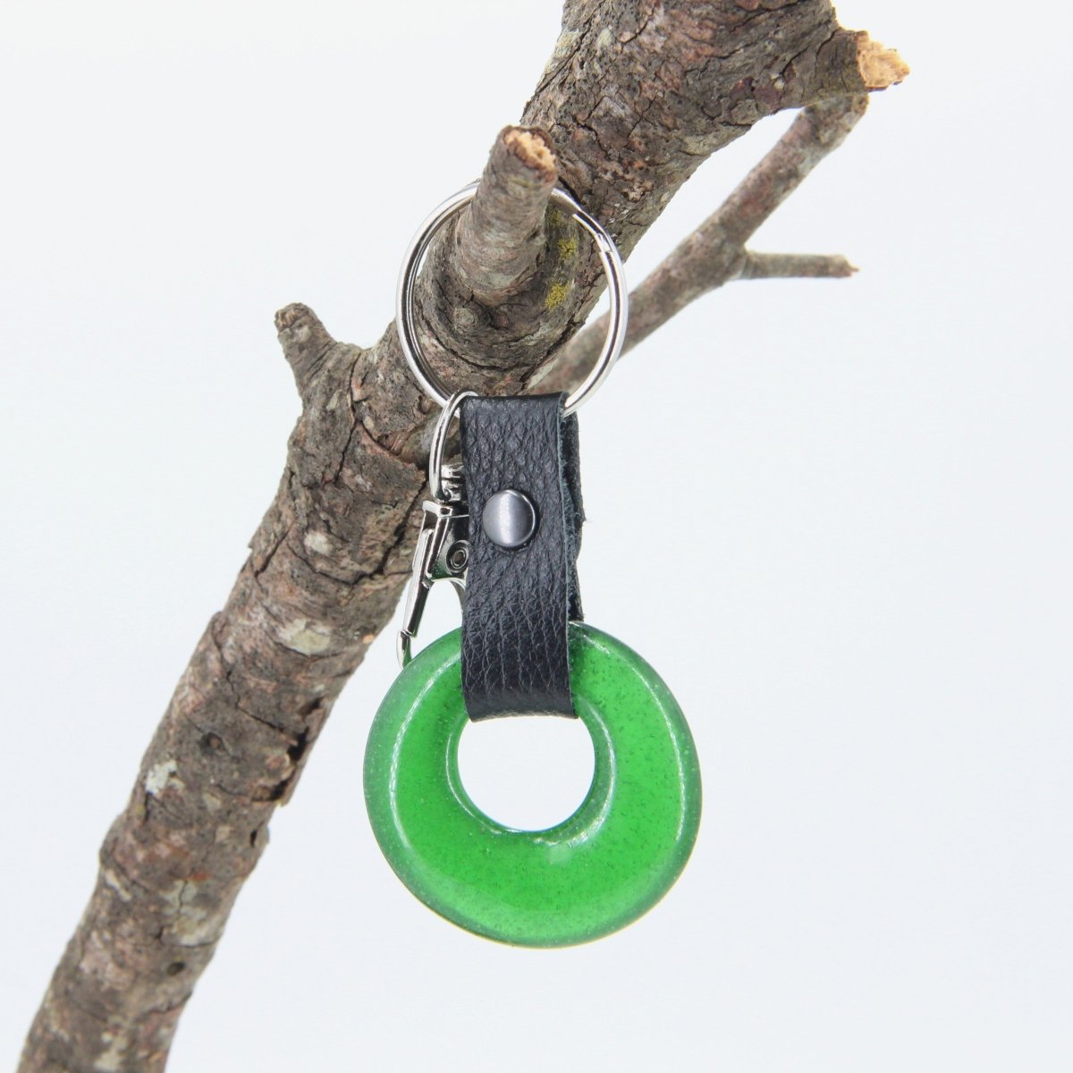 Upcycled Glass and Leather Keychain