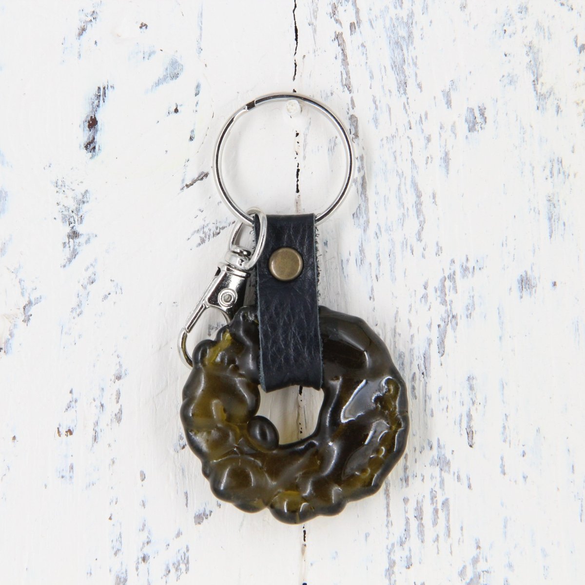 Upcycled Glass and Leather Keychain