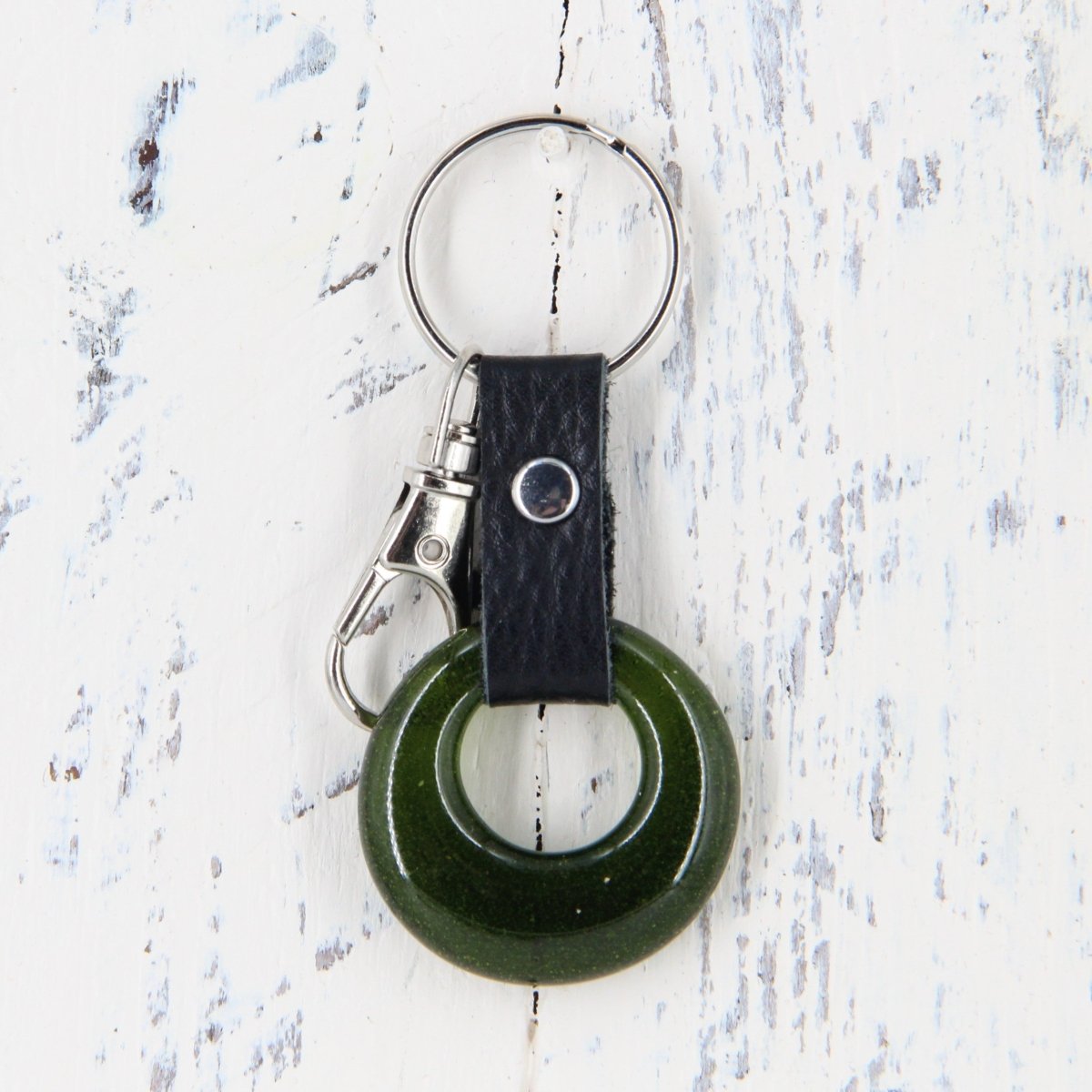 Upcycled Glass and Leather Keychain