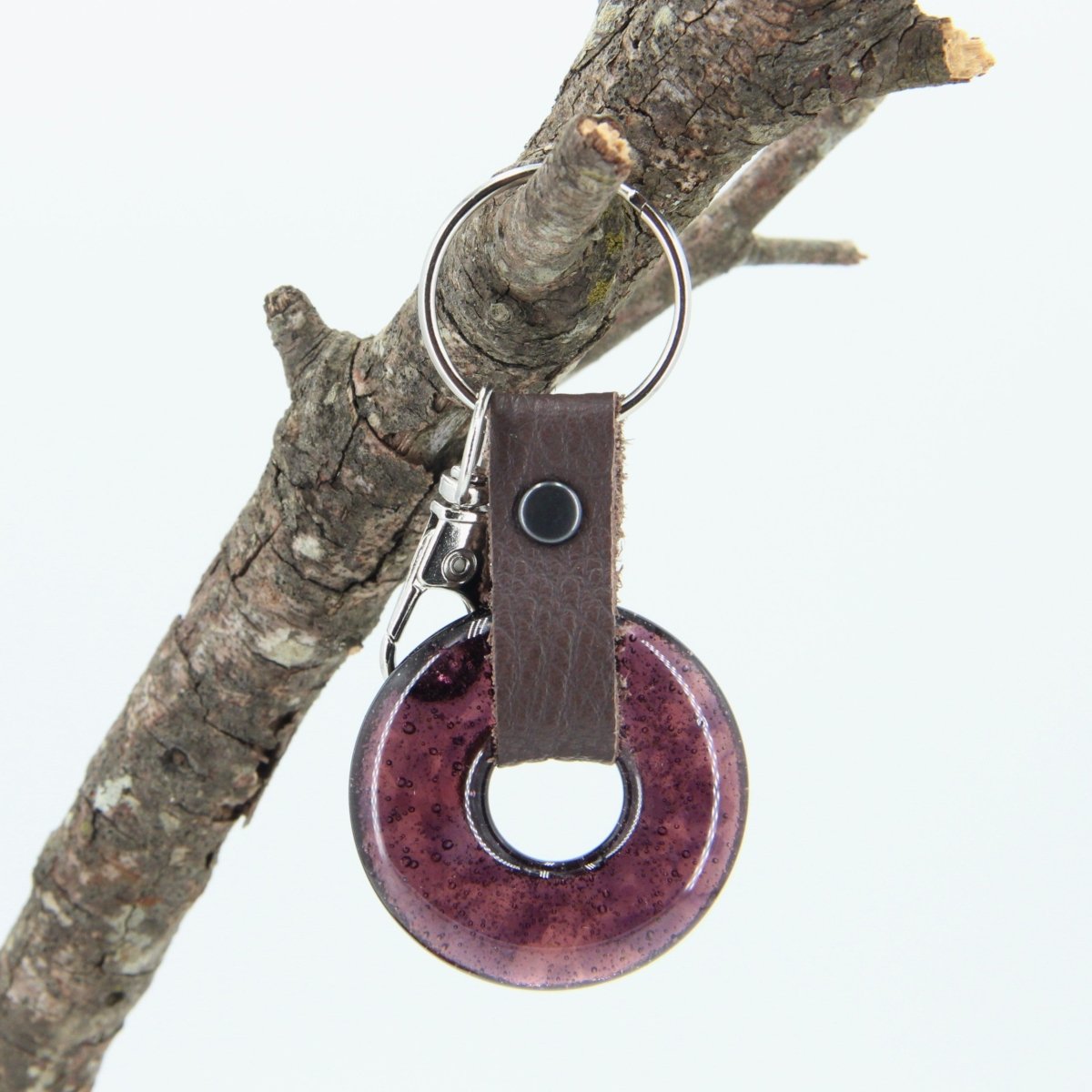 Upcycled Glass and Leather Keychain