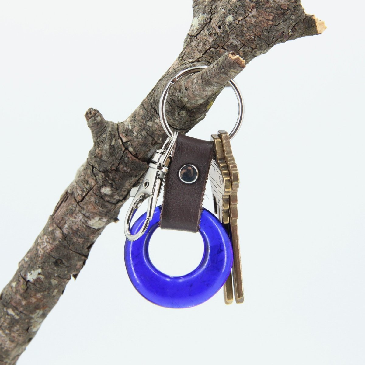 Upcycled Glass and Leather Keychain