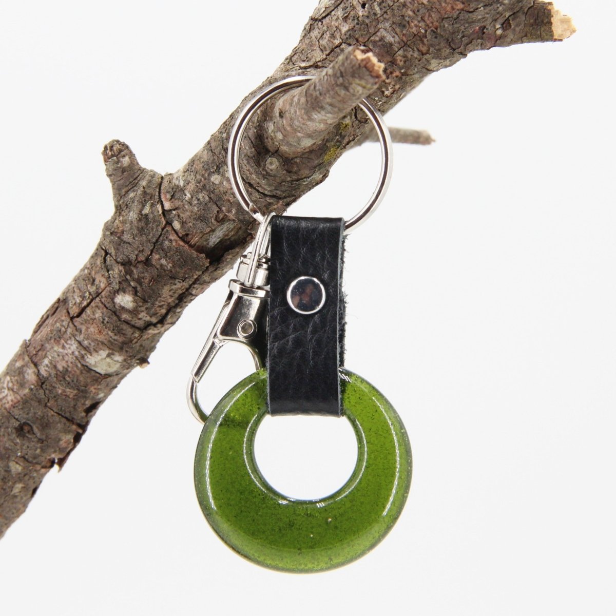 Upcycled Glass and Leather Keychain