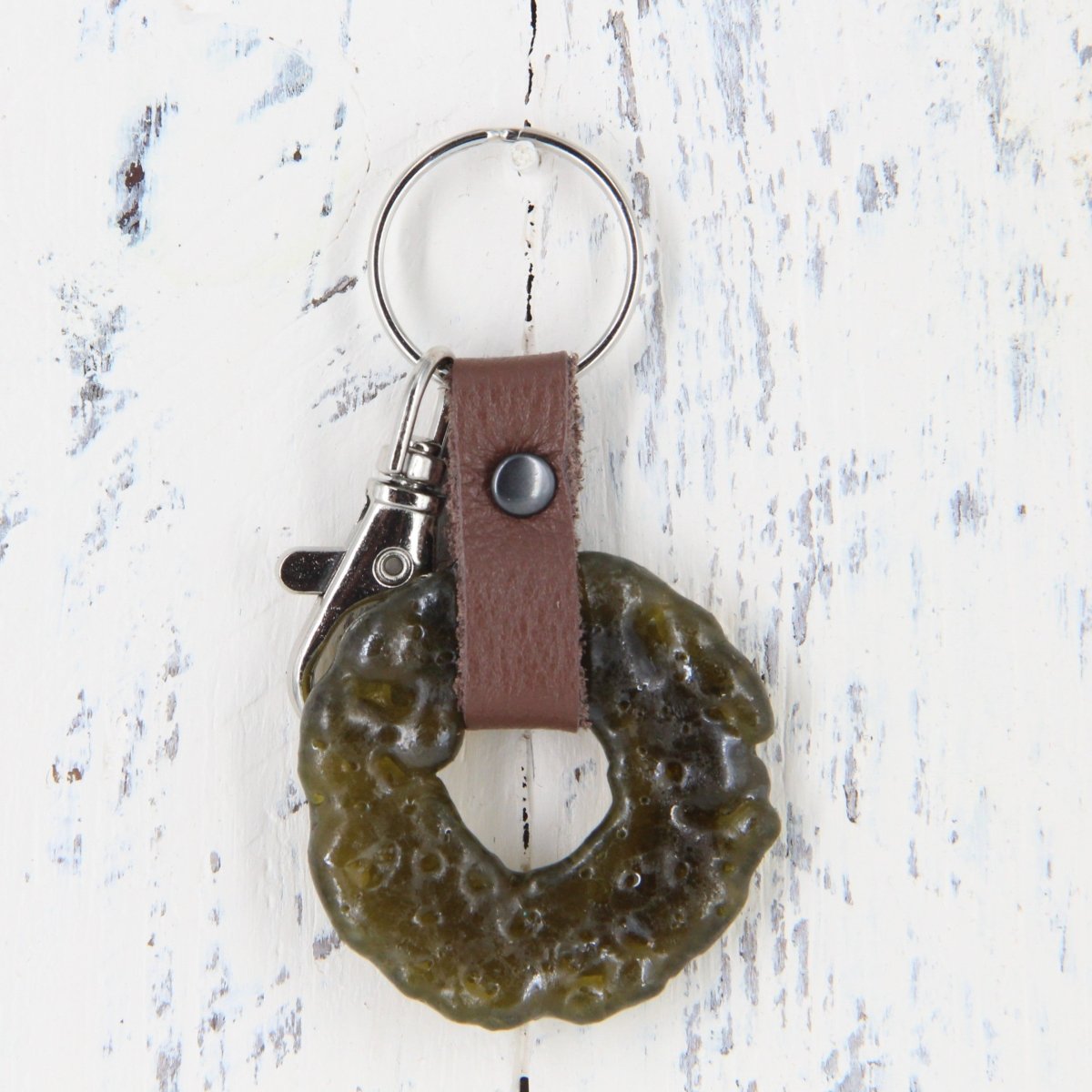 Upcycled Glass and Leather Keychain