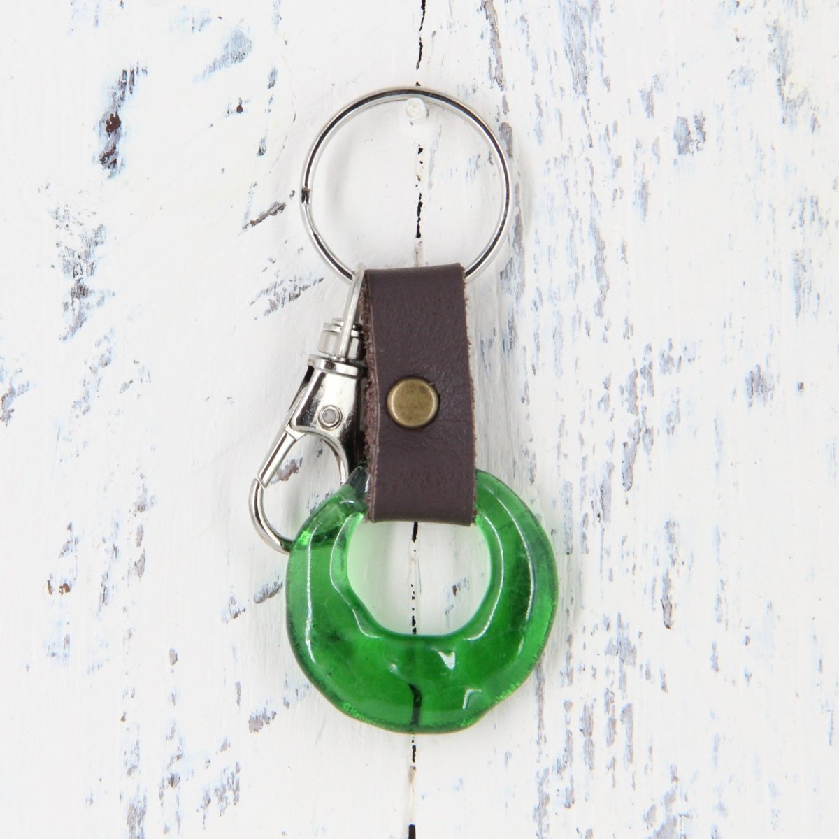 Upcycled Glass and Leather Keychain