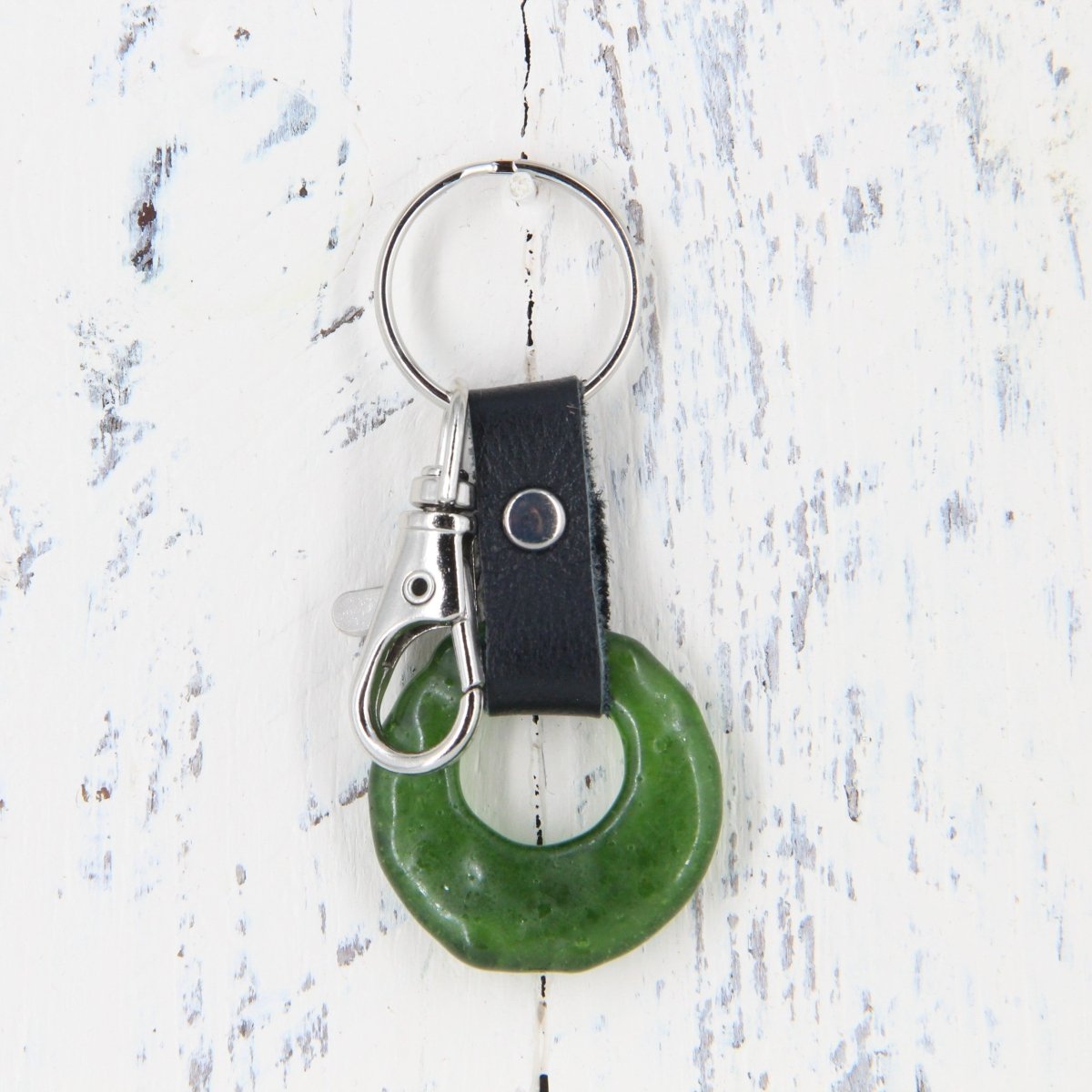 Upcycled Glass and Leather Keychain