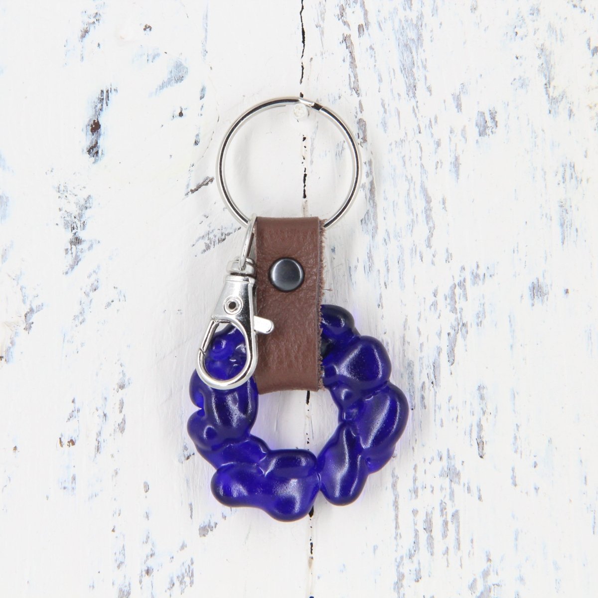 Upcycled Glass and Leather Keychain