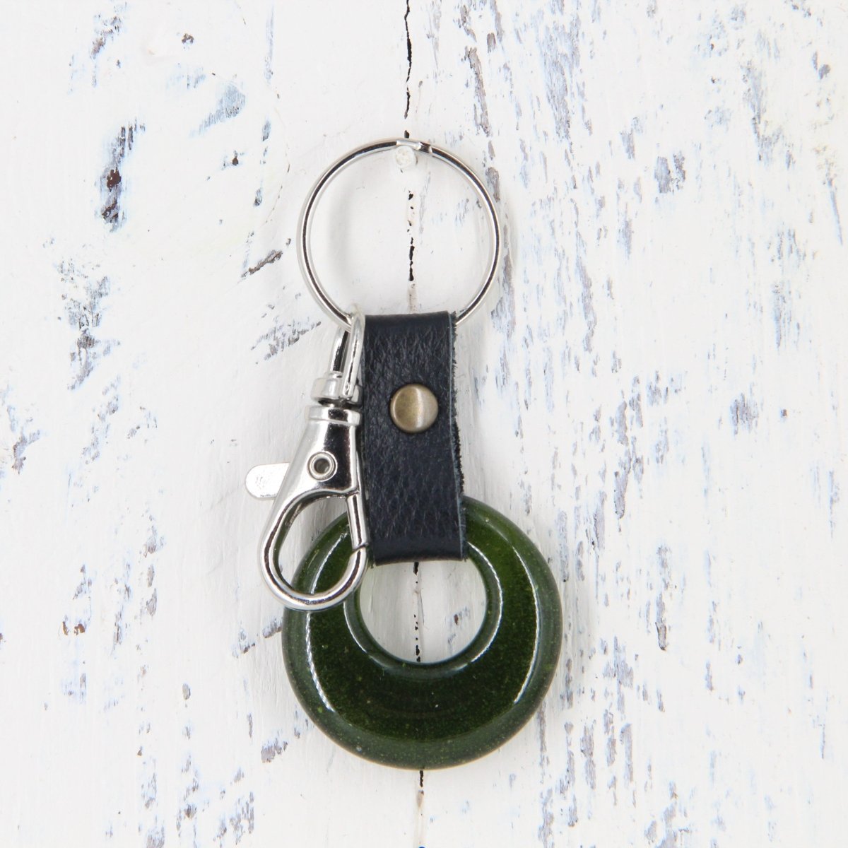 Upcycled Glass and Leather Keychain